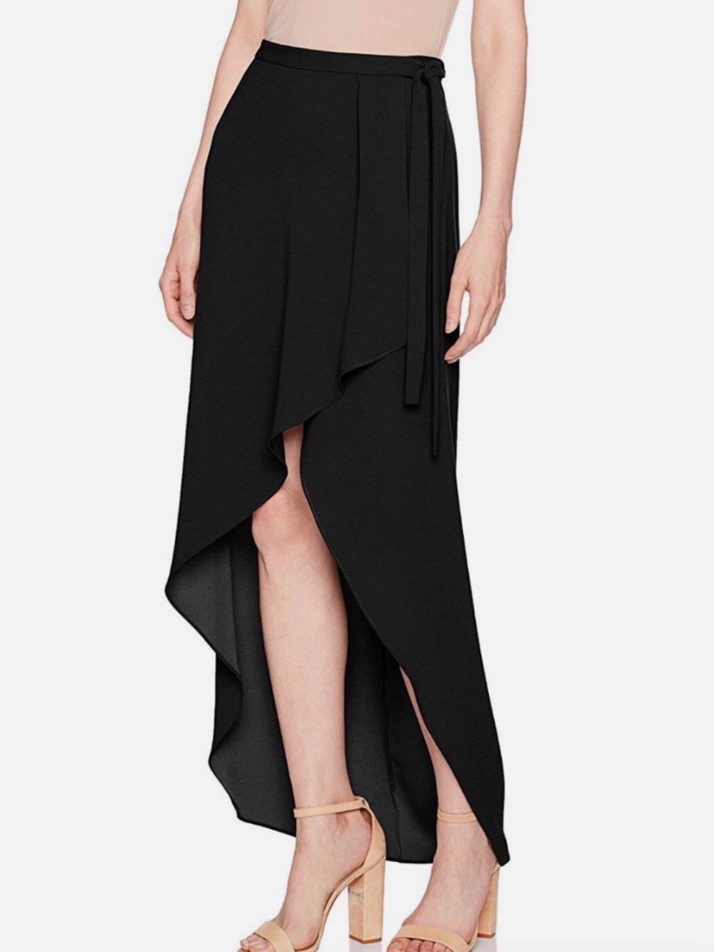 BCBGMAXAZRIA Black Asymmetrical Tie Waist Maxi Skirt XS